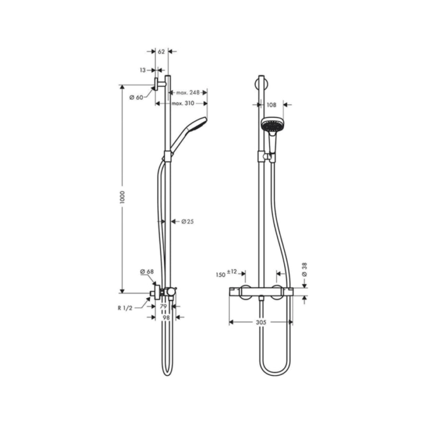 HANSGROHE Croma Select E Semipipe Multi Termostatik Bataryalı Duş Kolonu - Görsel 2