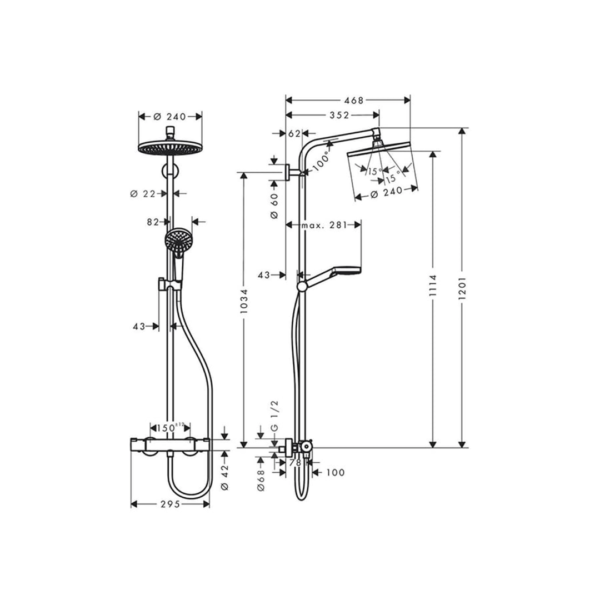 HANSGROHE Crometta S 240 Termostatik Bataryalı Duş Kolonu - Görsel 2